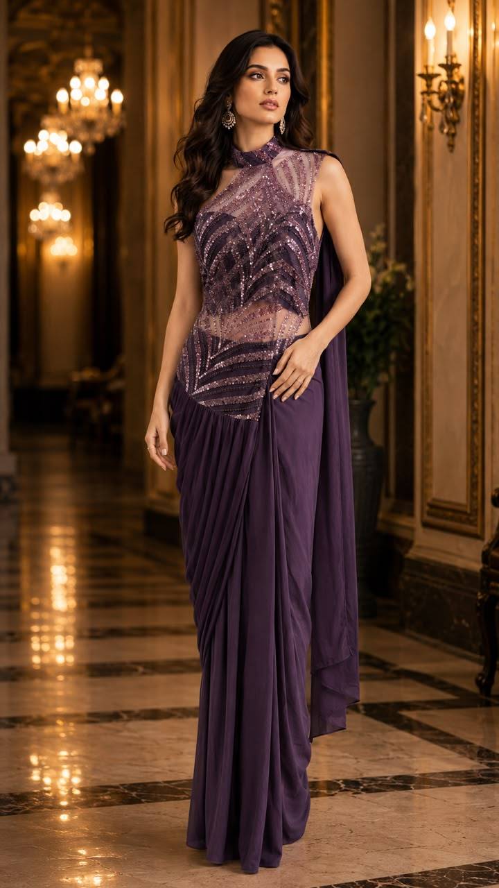 102433 By AMOHA TRENDZ 01 To 04 Series Indian Traditional Wear Collection Fancy Colorful Party Wear LAYCRA Stitched Sarees At Wholesale Price